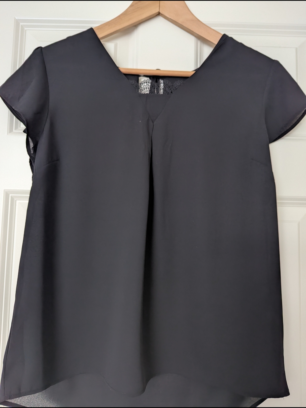 Classic Black V-Neck Cap Sleeve Blouse